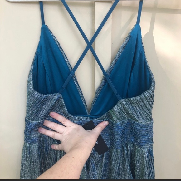 Lulu’s ‘Stop the Show’ Blue/Gold Glitter Metallic Skate Dress - Picture 5 of 7